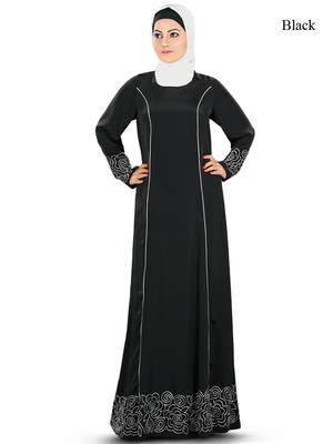 MyBatua Black Poly Crepe Arabian Dailywear Islamic Muslim Long Abaya With Hijab 1