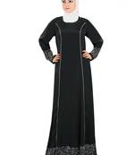 MyBatua Black Poly Crepe Arabian Dailywear Islamic Muslim Long Abaya With Hijab