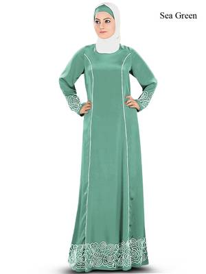 MyBatua Green Poly Crepe Arabian Dailywear Islamic Muslim Long Abaya With Hijab 1