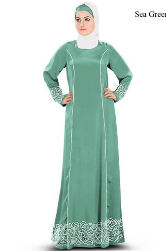 MyBatua Green Poly Crepe Arabian Dailywear Islamic Muslim Long Abaya With Hijab