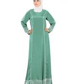 MyBatua Green Poly Crepe Arabian Dailywear Islamic Muslim Long Abaya With Hijab