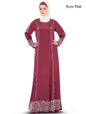 MyBatua Pink Poly Crepe Arabian Dailywear Islamic Muslim Long Abaya With Hijab 1