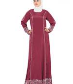 MyBatua Pink Poly Crepe Arabian Dailywear Islamic Muslim Long Abaya With Hijab