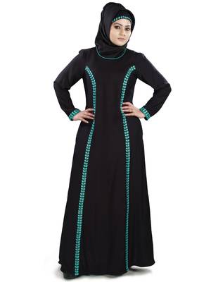 MyBatua Black Viscose Arabian Dailywear Islamic Muslim Long Abaya With Hijab 1