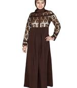 MyBatua Brown Poly Crepe Arabian Dailywear Islamic Muslim Long Abaya With Hijab