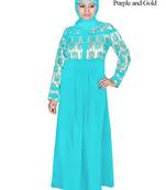 MyBatua Turqoise Poly Crepe Arabian Dailywear Islamic Muslim Long Abaya With Hijab