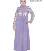 MyBatua Purple Poly Crepe Arabian Dailywear Islamic Muslim Long Abaya With Hijab