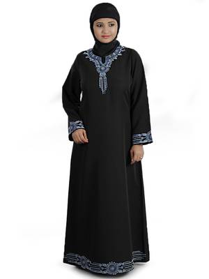 MyBatua Black Polyester Arabian Dailywear Islamic Muslim Long Abaya With Hijab 1