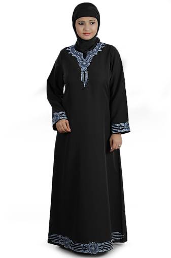 MyBatua Black Polyester Arabian Dailywear Islamic Muslim Long Abaya With Hijab