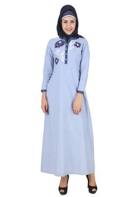 MyBatua Blue Cotton Arabian Dailywear Islamic Muslim Long Abaya With Hijab 1