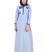 MyBatua Blue Cotton Arabian Dailywear Islamic Muslim Long Abaya With Hijab