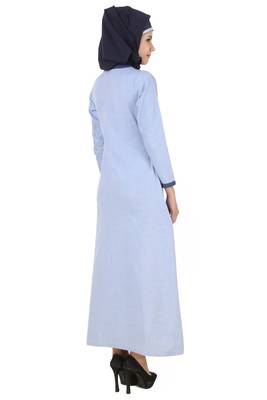 MyBatua Blue Cotton Arabian Dailywear Islamic Muslim Long Abaya With Hijab 2