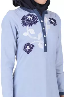 MyBatua Blue Cotton Arabian Dailywear Islamic Muslim Long Abaya With Hijab