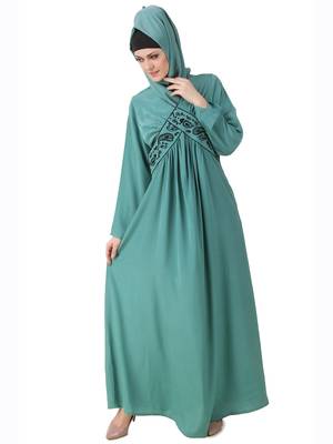 MyBatua Teal Polyester Arabian Dailywear Islamic Muslim Long Abaya With Hijab 1