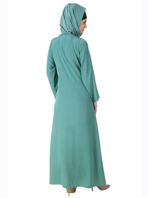 MyBatua Teal Polyester Arabian Dailywear Islamic Muslim Long Abaya With Hijab 2