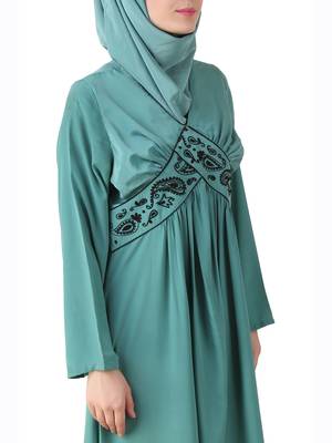 MyBatua Teal Polyester Arabian Dailywear Islamic Muslim Long Abaya With Hijab 3