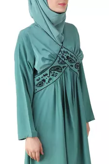 MyBatua Teal Polyester Arabian Dailywear Islamic Muslim Long Abaya With Hijab