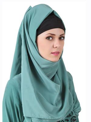 MyBatua Teal Polyester Arabian Dailywear Islamic Muslim Long Abaya With Hijab 4