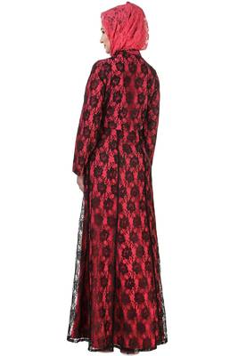 MyBatua Red Polyester Arabian Dailywear Islamic Muslim Long Abaya With Hijab 2
