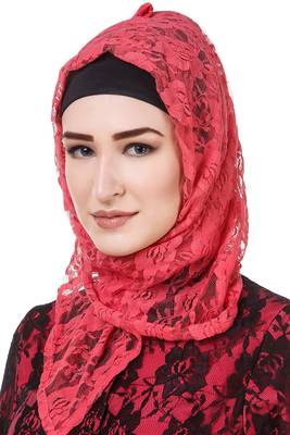 MyBatua Red Polyester Arabian Dailywear Islamic Muslim Long Abaya With Hijab 4