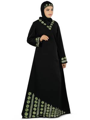 MyBatua Black Polyester Arabian Dailywear Islamic Muslim Long Abaya With Hijab 1