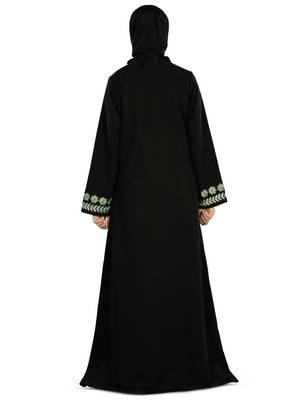 MyBatua Black Polyester Arabian Dailywear Islamic Muslim Long Abaya With Hijab 3