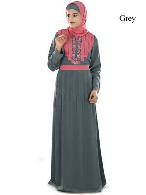 MyBatua Grey Polyester Arabian Dailywear Islamic Muslim Long Abaya With Hijab 1