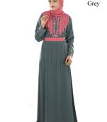 MyBatua Grey Polyester Arabian Dailywear Islamic Muslim Long Abaya With Hijab