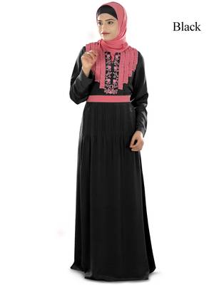 MyBatua Black Polyester Arabian Dailywear Islamic Muslim Long Abaya With Hijab 1
