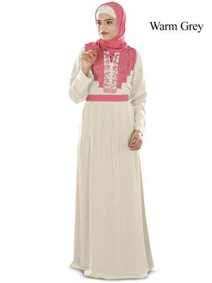 MyBatua Grey Polyester Arabian Dailywear Islamic Muslim Long Abaya With Hijab 1