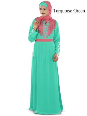 MyBatua Green Polyester Arabian Dailywear Islamic Muslim Long Abaya With Hijab 1
