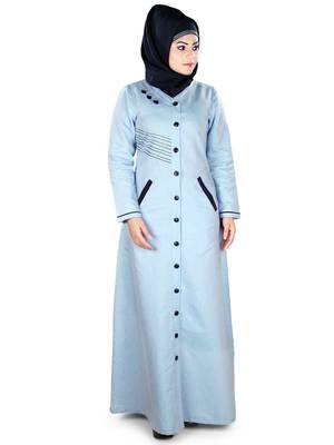 MyBatua Blue Cotton Arabian Dailywear Islamic Muslim Long Abaya With Hijab 1