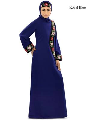 MyBatua Blue Polyester Arabian Dailywear Islamic Muslim Long Abaya With Hijab 1