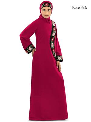 Pink Polyester Arabian Islamic Ramadan EID Long Abaya with Hijab 1