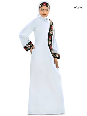 MyBatua White Polyester Arabian Dailywear Islamic Muslim Long Abaya With Hijab 1