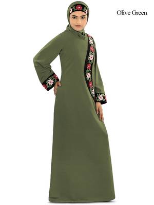 Green Polyester Arabian Islamic Ramadan Long Abaya with Hijab 1