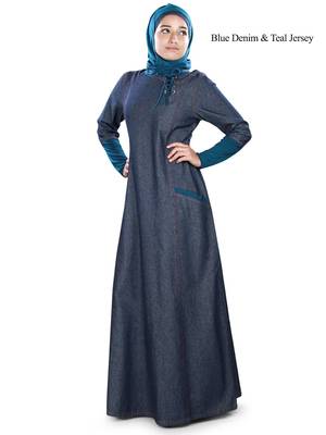 MyBatua Blue Denim Arabian Dailywear Islamic Muslim Long Abaya With Hijab 1