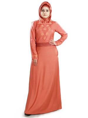 MyBatua Orange Viscose Arabian Dailywear Islamic Muslim Long Abaya With Hijab 1