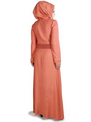 MyBatua Orange Viscose Arabian Dailywear Islamic Muslim Long Abaya With Hijab 4