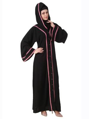 MyBatua Black Polyester Arabian Dailywear Islamic Muslim Long Abaya With Hijab 1