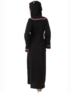 MyBatua Black Polyester Arabian Dailywear Islamic Muslim Long Abaya With Hijab 2
