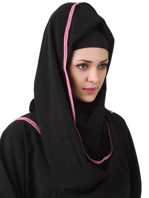 MyBatua Black Polyester Arabian Dailywear Islamic Muslim Long Abaya With Hijab 4