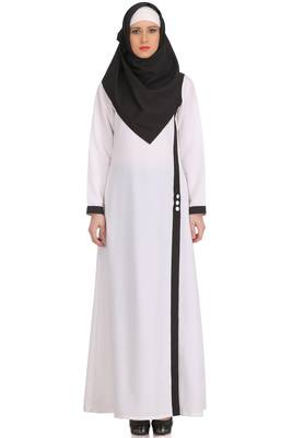 MyBatua White Polyester Arabian Dailywear Islamic Muslim Long Abaya With Hijab 1