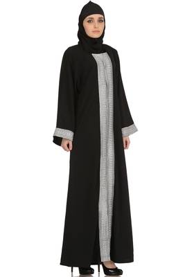 Black Polyester Embellished Arabian Abaya 1