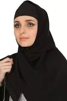 Black Polyester Embellished Arabian Abaya