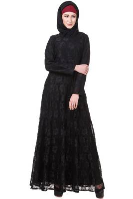 MyBatua Black Polyester Arabian Dailywear Islamic Muslim Long Abaya With Hijab 1