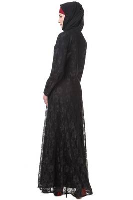 MyBatua Black Polyester Arabian Dailywear Islamic Muslim Long Abaya With Hijab 2