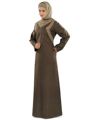 MyBatua Brown Cotton Arabian Dailywear Islamic Muslim Long Abaya With Hijab 1
