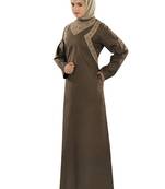 MyBatua Brown Cotton Arabian Dailywear Islamic Muslim Long Abaya With Hijab