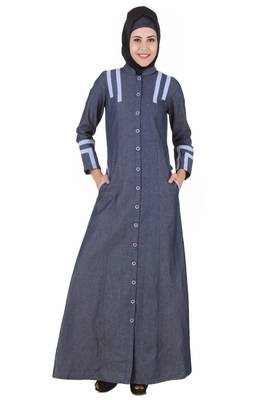MyBatua Grey Denim Arabian Dailywear Islamic Muslim Long Abaya With Hijab 1